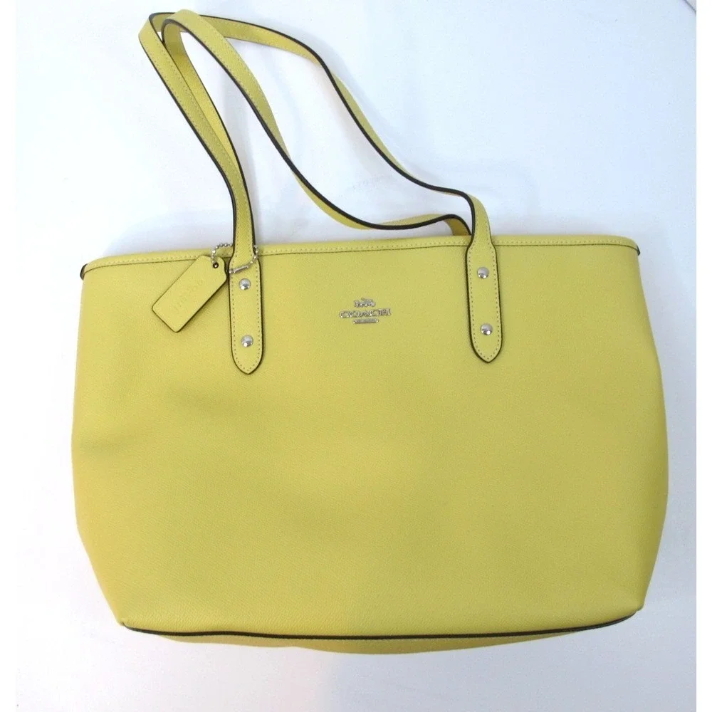 Coach Medium Cross Grain City Zip Top‎ Tote Women's Handbag Yellow F58846 NEW